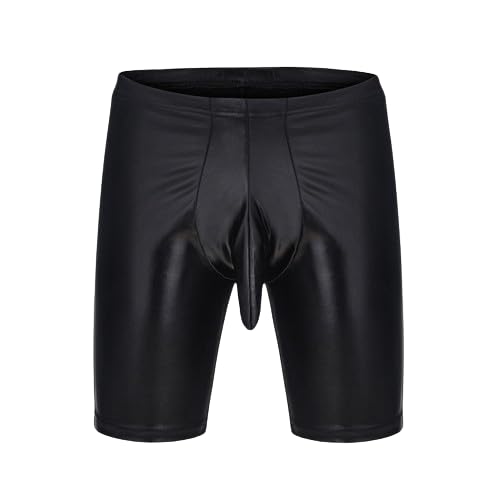 SDGHH-8MMDM Herren Reizwäsche Leder Boxershorts Shorts Mit Bulge Pouch Und Reißverschluss Wetlook Männer Unterwäsche Clubwear Hot Pants Mit Latex Lack Leder Optik Dessous,Schwarz,XXL von SDGHH-8MMDM