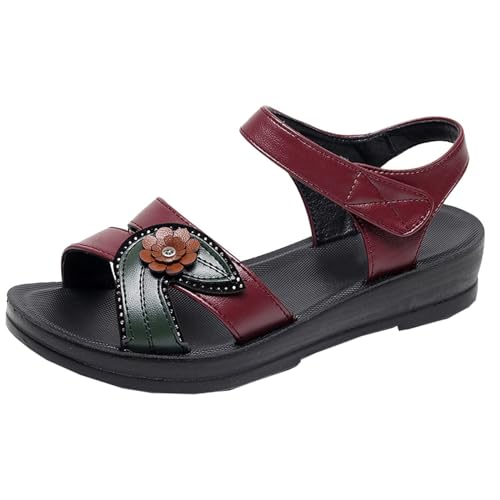 SDGHH-8MMDM Lässige Sandalen Römische Sandalen Damen Sommer Keil Dicke Sohle Hohle Blumendusche Rutschfest Verschleißfest Dicke Sohle Formelle Schuhe,Rot,36 von SDGHH-8MMDM