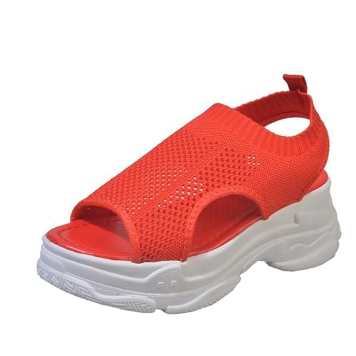 SDGHH-8MMDM Sandalen Damen Sommer Flach Slide Sandals Orthopädische Sandalen Leichte Walking Sandalen Outdoor Sportsandalen Strand Sandalen,Rot,37 von SDGHH-8MMDM