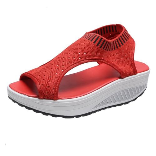 SDGHH-8MMDM Sommer Waschbare Slingback Orthopädische Sportsandalen Bequeme Sport-Sandalen Mit Dickem Boden Und Hochwertige Elastische Gestrickte Plateau-Sandalen Mit Fischmaul,Rot,35 von SDGHH-8MMDM