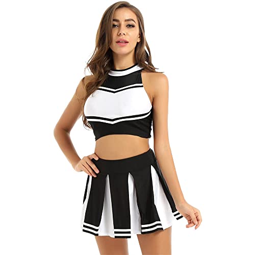 SDGTMYJSY Sexy Dessous Set Damen Cheerleader Cosplay Kostüm Uniform Outfit Stehkragen Crop Top Mit Mini Faltenröcke Karneval Chee von SDGTMYJSY