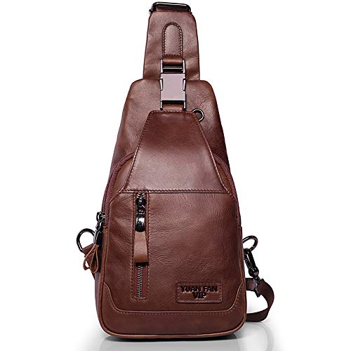 SDNAZ Herren Echtleder Brusttasche Schultertasche Reisetasche Umhängetasche Freizeittasche Crossbody Bag DE897 Braun V1 von SDINAZ