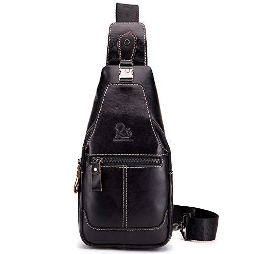 SDNAZ Herren Echtleder Brusttasche Schultertasche Reisetasche Umhängetasche Freizeittasche Crossbody Bag DE898 Schwarz von SDINAZ