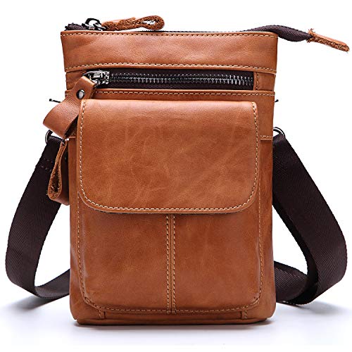 SDINAZ Hüfttaschen Herren Umhängetasche Gürteltasche Bauchtasche, mit Aluminiumkarabiner Multifunktional Outdoorsport Messenger Tasche Wasserdicht Leder DE952 Orange von SDINAZ