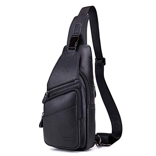 SDINAZ Sling Bag Leder Brusttasche Schultertasche Wasserresistent Tragetasche Herren Umhängetasche,Freizeit oder Multipurpose Tagepacks DE975 Schwarz von SDINAZ