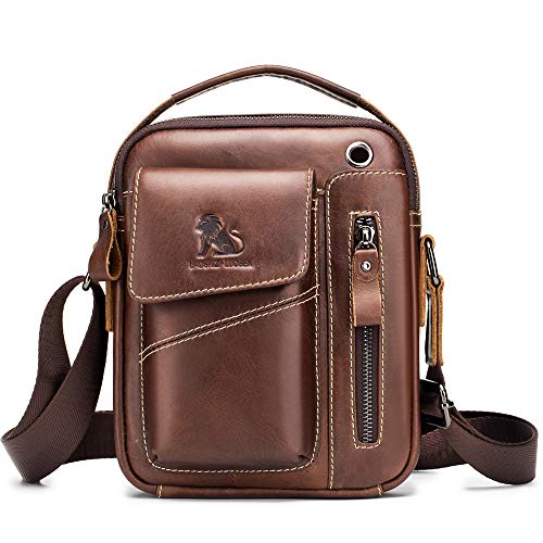 SIDNAAZ Herren Echtleder Umhängetasche Handtasche Crossbody Messenger für Arbeit Reise Alltagslebe DE908 Braun von SDINAZ