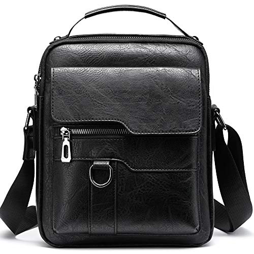 SIDNAZ Herrentasche Leder Tasche männerhandtasche IPAD Schultertasche Business Männer Aktentaschen Handtaschen für Arbeit Reise Alltagsleben DE918 Schwarz von SDINAZ