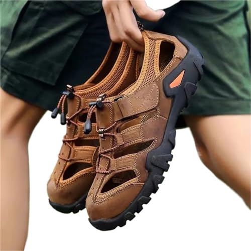 Herren Outdoor Sandalen Trekking Loch Schuhe Geschlossene Zehe Flache Mann Sandalen Ankle Wrap Strand Outdoor Wandern Männer Stilvolle Luxus(Brown,41) von SDIUAKBV