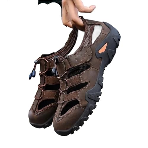Herren Outdoor Sandalen Trekking Loch Schuhe Geschlossene Zehe Flache Mann Sandalen Ankle Wrap Strand Outdoor Wandern Männer Stilvolle Luxus(Coffee,39) von SDIUAKBV