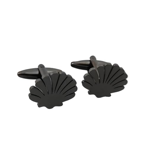 Manschettenknöpfe Muschelförmige fächerförmige Edelstahl-Manschettenknöpfe, Anzug-Hemd-Manschetten, formelle Business-Accessoires(Black) von SDIUAKBV