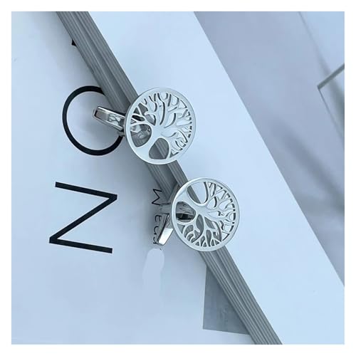 Manschettenknöpfe Runde Baum-Manschettenknöpfe, Krawattenklammern, Edelstahl, Baumärmel, Knopf, Herrenhemd, Hochzeitsschmuck(Silver) von SDIUAKBV