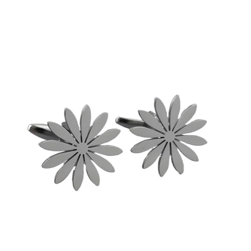 Manschettenknöpfe Sonnenblumen-Gänseblümchen-Manschettenknöpfe, Hemdmanschetten-Accessoires, passend zu Herrenanzügen(Silver) von SDIUAKBV