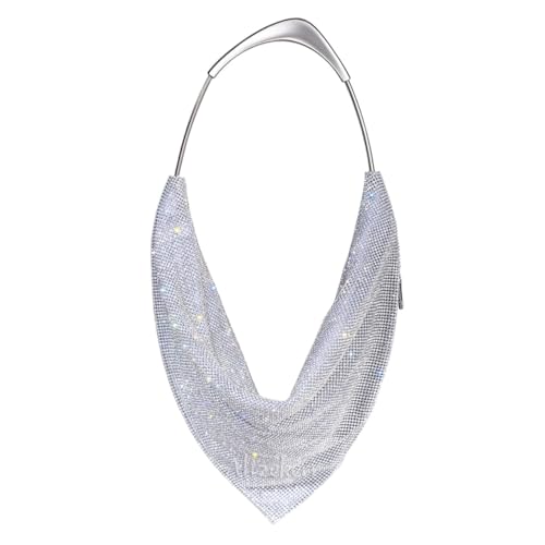 SDIUAKBV Strasssteine Tasche Abendtasche mit Metallgriff, handgefertigt, wunderschöne Clutch und Handtasche mit Strasssteinen, for Hochzeit, Party(Silver) von SDIUAKBV