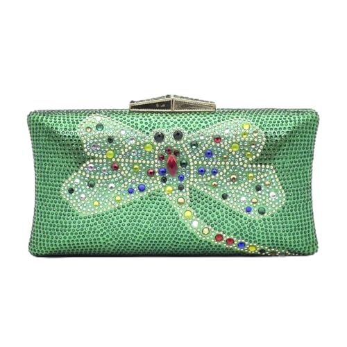 SDIUAKBV Strasssteine Tasche Bowknot Design Damen Abendtasche Wasser Diamant Metallkette Tageskupplung Hochzeit Handtasche Strass Halterung Geldbörse(Green) von SDIUAKBV