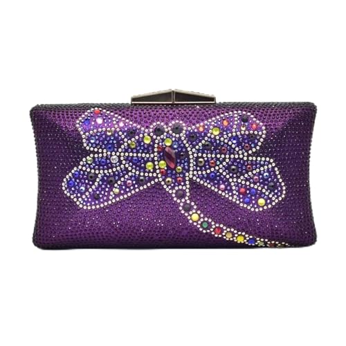 SDIUAKBV Strasssteine Tasche Bowknot Design Damen Abendtasche Wasser Diamant Metallkette Tageskupplung Hochzeit Handtasche Strass Halterung Geldbörse(PURPLE) von SDIUAKBV