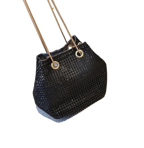SDIUAKBV Strasssteine Tasche Damen-Umhängetaschen in Eimerform mit Strasssteinen, Abendparty-Kupplungen, Aufbewahrungstaschen, glänzende Umhängetasche mit Kette(Black) von SDIUAKBV