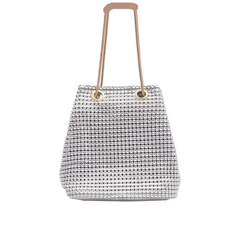 SDIUAKBV Strasssteine Tasche Damen-Umhängetaschen in Eimerform mit Strasssteinen, Abendparty-Kupplungen, Aufbewahrungstaschen, glänzende Umhängetasche mit Kette(Sliver) von SDIUAKBV