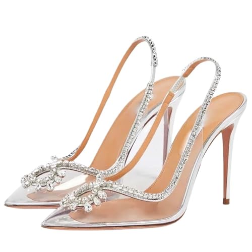 Spitze High Heels Kristall Transparent Frauen Pumps Elegante Party Hochzeit Dünne Heels Sandalen Slingbacks Schuhe(42) von SDIUAKBV