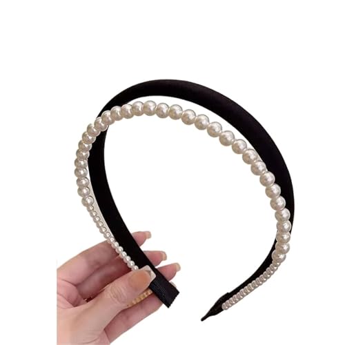 Stirnband mit Kunstperlen Perlenkopfschmuck for Mädchen, doppellagige Haarbänder, for Waschen von Make-up, Haarbänder for Mädchen, Stirnband, Haarschmuck(Black) von SDIUAKBV