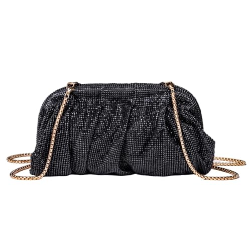 Strasssteine Tasche Strass Dame Geldbörse Hochzeit Party Abend Tasche for Frauen Bankett Cocktail Schulter Taschen Plissee Clutch Umhängetasche(Black) von SDIUAKBV