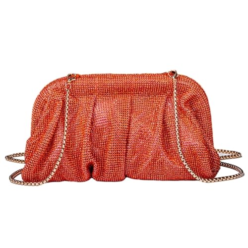 Strasssteine Tasche Strass Dame Geldbörse Hochzeit Party Abend Tasche for Frauen Bankett Cocktail Schulter Taschen Plissee Clutch Umhängetasche(Coral) von SDIUAKBV
