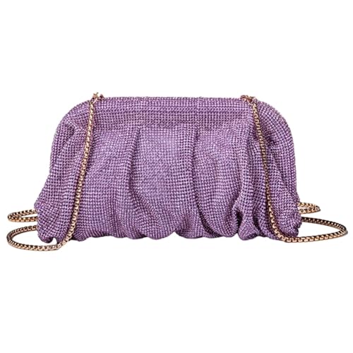 Strasssteine Tasche Strass Dame Geldbörse Hochzeit Party Abend Tasche for Frauen Bankett Cocktail Schulter Taschen Plissee Clutch Umhängetasche(For Purple) von SDIUAKBV