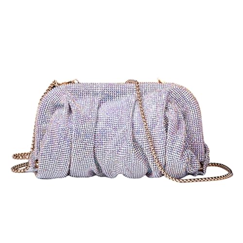 Strasssteine Tasche Strass Dame Geldbörse Hochzeit Party Abend Tasche for Frauen Bankett Cocktail Schulter Taschen Plissee Clutch Umhängetasche(Silver) von SDIUAKBV