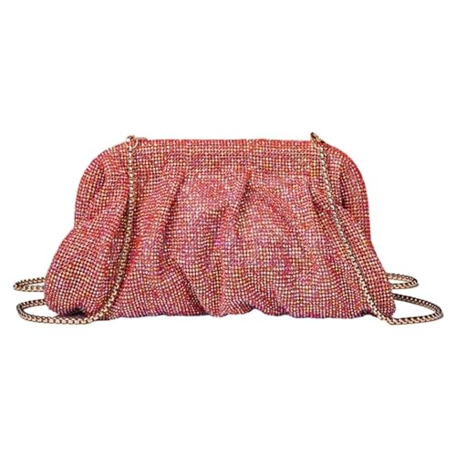 Strasssteine Tasche Strass Dame Geldbörse Hochzeit Party Abend Tasche for Frauen Bankett Cocktail Schulter Taschen Plissee Clutch Umhängetasche(Watermelon Red) von SDIUAKBV