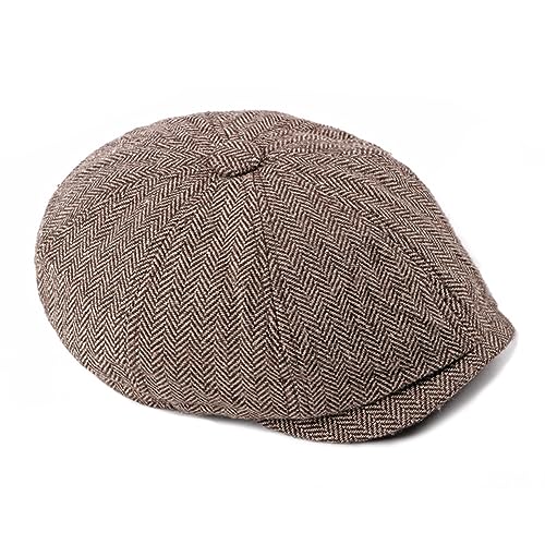SDKZBFC Männer 8 Panel Newsboy Cap Tweed Cabbie Hut Snap Krempe Herringbone Atmungsaktiv Sommerhut Verstellbar Flache Mütze von SDKZBFC
