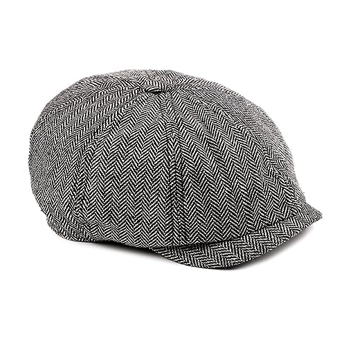 SDKZBFC Männer 8 Panel Newsboy Cap Tweed Cabbie Hut Snap Krempe Herringbone Atmungsaktiv Sommerhut Verstellbar Flache Mütze von SDKZBFC
