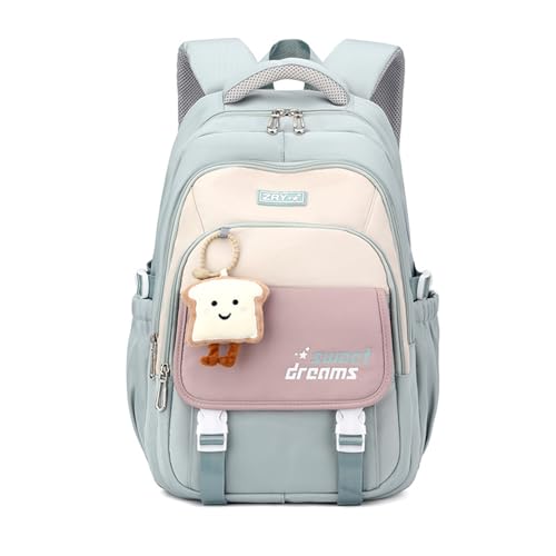SDKZBFC Schulrucksack für Teenager Mädchen, Farbe blockieren Sport Kinder Rucksack für Mädchen, wasserdicht Laptop Rucksack Schulranzen mit Brot Charme von SDKZBFC