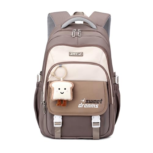 SDKZBFC Schulrucksack für Teenager Mädchen, Farbe blockieren Sport Kinder Rucksack für Mädchen, wasserdicht Laptop Rucksack Schulranzen mit Brot Charme von SDKZBFC