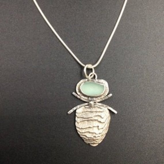 Meer Glas Silber Anhänger Halskette Meer Glas Silber Anhänger Halskette von SDLStudio