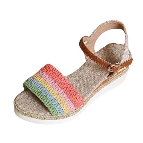 SDNPY Sandalen & Slides für Damen, Fischmaul-Freizeitschuhe Farblich passende flache Sandalen Retro-Strandschuhe Damen-Hohl-Freizeitsandalen Keilabsatz Getragen von SDNPY