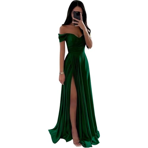 Off Shoulder a line Bridesmaid Dresses Sheath Long Soft Satin Evening Gowns for Women formal von SDPANLLD