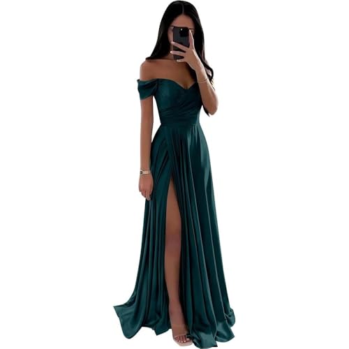 Off Shoulder a line Bridesmaid Dresses Sheath Long Soft Satin Evening Gowns for Women formal von SDPANLLD