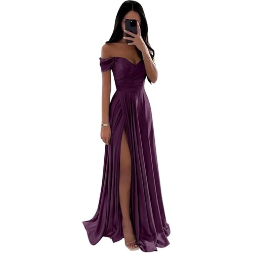 Off Shoulder a line Bridesmaid Dresses Sheath Long Soft Satin Evening Gowns for Women formal von SDPANLLD