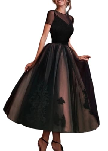 SDPANLLD Elegantes A-Linie Prom Kleid Hochzeitsgäste Kleider Knöchellänge Kurzarm Illusion Tüll Spitze mit Stickerei 2025 von SDPANLLD