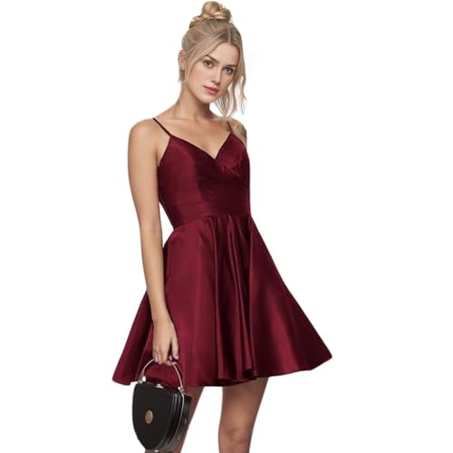 SDPANLLD Kurzes Heimkehrkleid, Spaghettiträger, Satinkleider für Damen, 2024 Party, Dunkelrot, 34 SDPANLLD Kurzes Heimkehrkleid, Spaghettiträger, Satinkleider für Damen, 2024 Party, Dunkelrot, 34 von SDPANLLD
