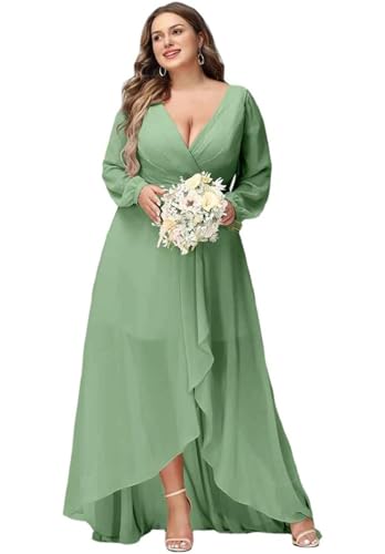 SDPANLLD V-Ausschnitt Chiffon Brautjungfernkleider Plus Größe formelle Kleider für Frauen mit Tasche und Seitenschlitz 2025 von SDPANLLD