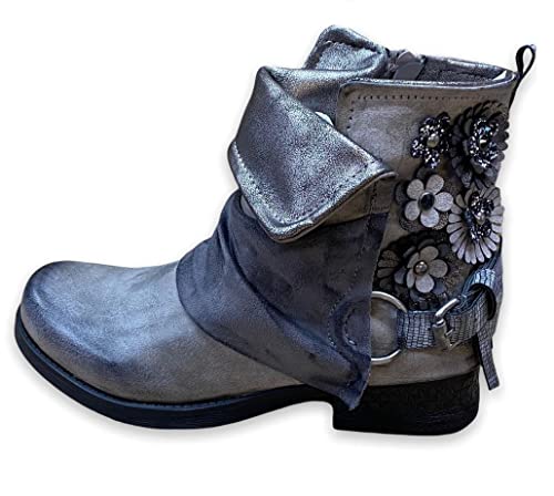 Damen Stiefeletten Biker Boots - Stiefel mit Nieten Blockabsatz - bequeme Herbst Winter Frauen Schuhe Schnallen - ST783 (ST88 Grau, numeric_37) von SDS
