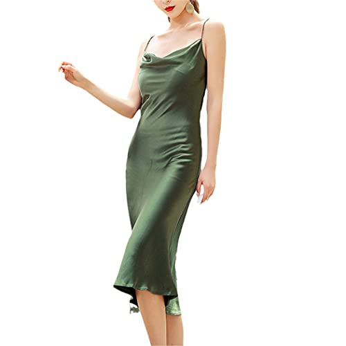 Glatter Slip Rückenfrei Hohe Taille Sexy Satin Langes Kleid Sommer Damen Party Kleid Slim Retro Kleid, türkis, L von SDSVFG