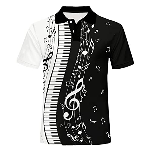 Herren Poloshirt, Music Note Piano Keys 3D Printed Poloshirt, Casual Herren Kurzarm Tops Shirt von SDSVFG
