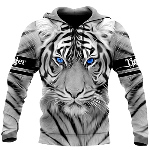 SDSVFG Cool White Tiger 3D Print Hoodie Unisex Harajuku Outwear Reißverschluss Pullover Sweatshirt Freizeitjacke Übergröße von SDSVFG