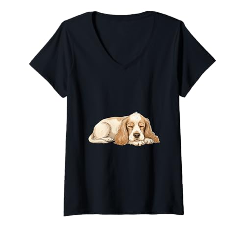 Damen American Cocker Spaniel einfaches Design T-Shirt mit V-Ausschnitt von SDT(Simple Design T-shirt)
