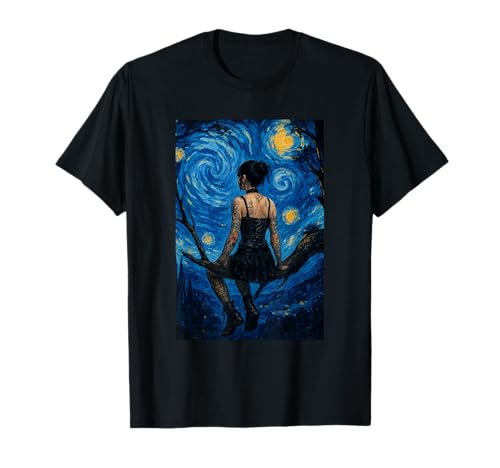 Goth Girl Sternen Nacht Kunst Van Gogh Stil Mond Szene T-Shirt Goth Girl Sternen Nacht Kunst Van Gogh Stil Mond Szene T-Shirt von SDT Gothic Clothes
