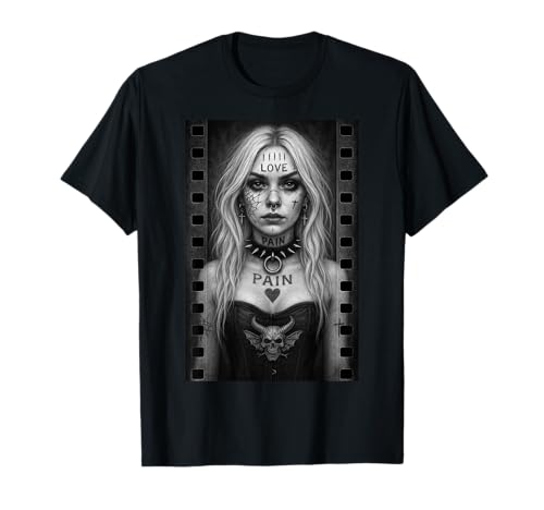 DarkAttitude Goth Girl Tattoo Skull Style Punk Emo Design T-Shirt von SDT Gothic Clothes