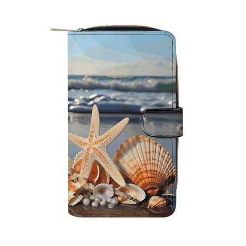 SDTKLHW Geldbörse für Männer Brieftasche Kartenhalter Reißverschluss Muscheln am Strand bedruckte Brieftasche mehrere Kreditkartenhalter Brieftasche, Stil, 19.7 * 11 * 3.5cm, lässig, Stil, Stil von SDTKLHW