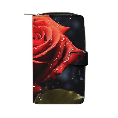 SDTKLHW Geldbörse für Männer Brieftasche Kartenhalter Reißverschluss rote Rose mit roten Spritzer gedruckt Brieftasche mehrere Kreditkartenhalter Brieftasche, Stil, 19.7 * 11 * 3.5cm, lässig, Stil von SDTKLHW