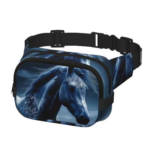 Bauchtasche für Herren und Damen, Crossbody-Hüfttasche, blaues Pferd, Gürteltasche mit verstellbarem Gurt, Hüfttasche, Schwarz, Einheitsgröße, Schwarz , Einheitsgröße von SDTYKHJ